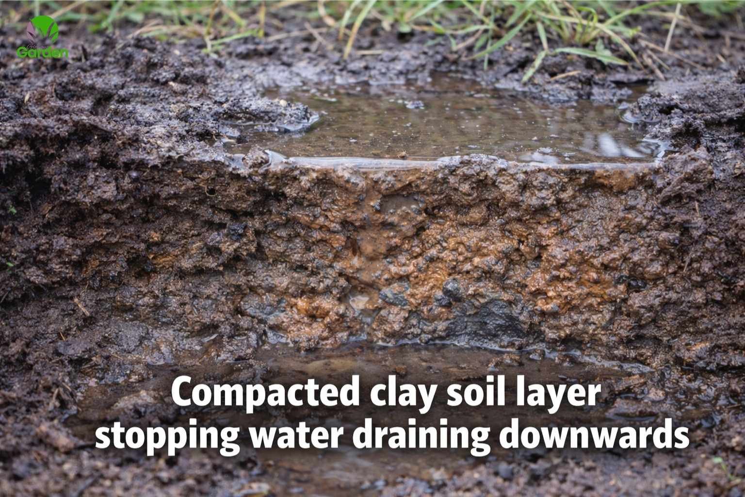 Adding organic matter to compacted clay soil to improve garden drainage