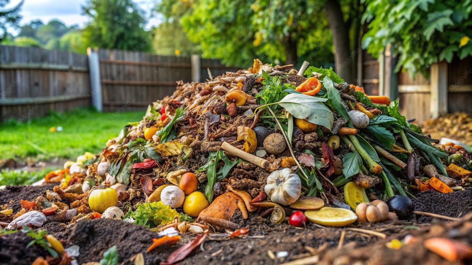 Plant debris and garden waste being composted for reuse