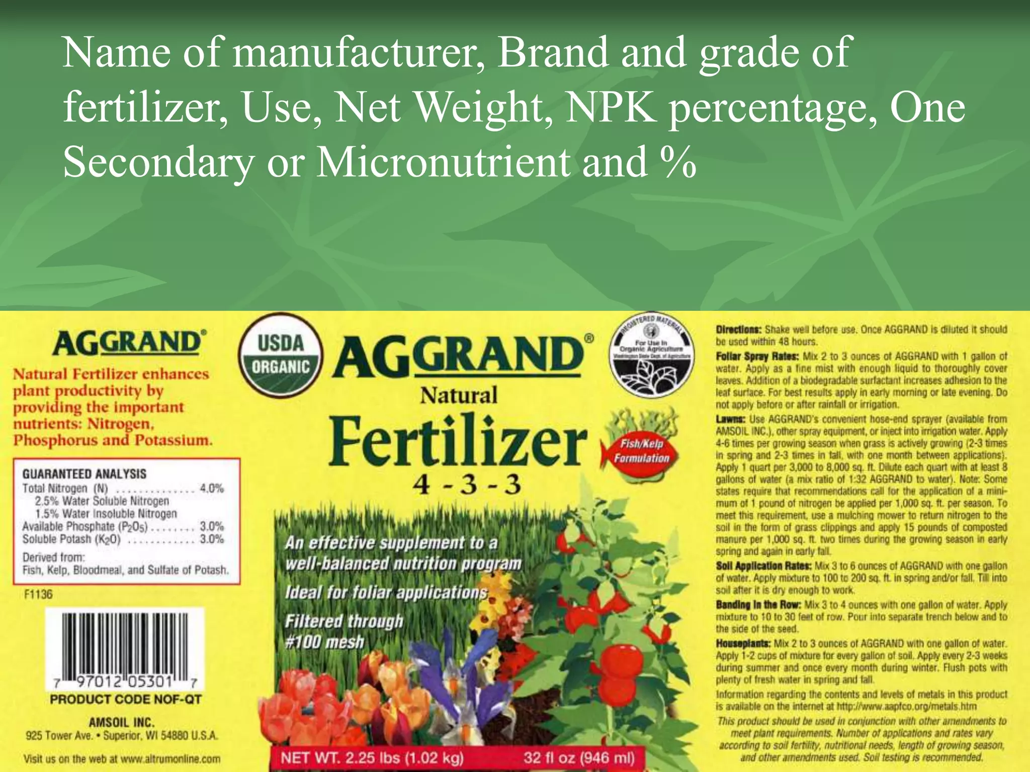 Houseplant fertilizer label showing NPK nutrient numbers