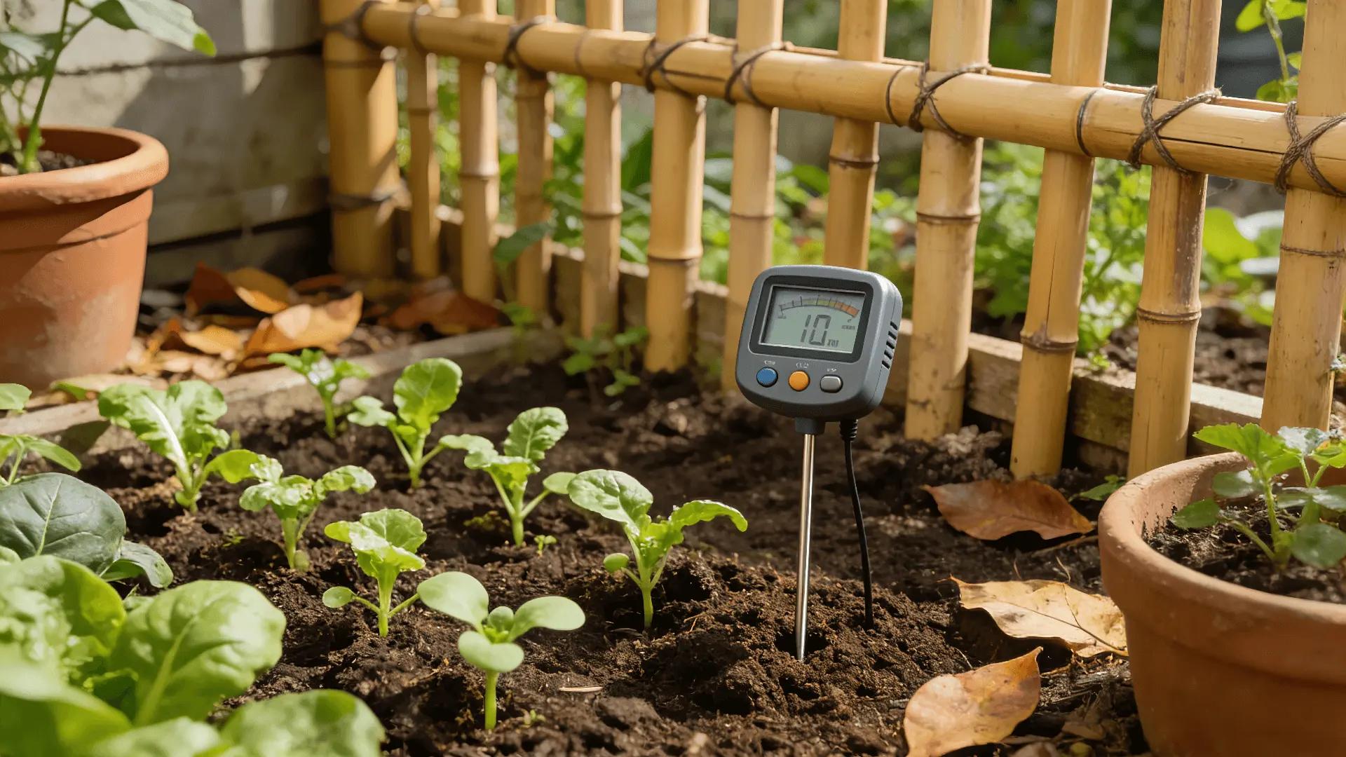 Checking garden soil moisture before deciding whether to water